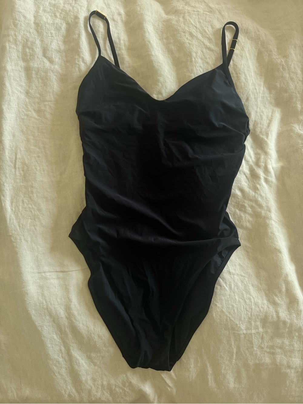 Calvin Klein Black Slimming V-Neck Low Back One-Piece Swimsuit Gold Hardware